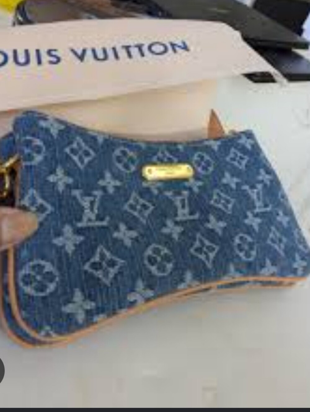 Louis Vuitton Blue Denim Monogram Wristlet with Tan Trim